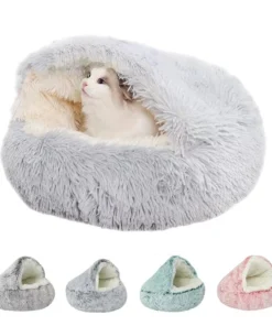 Winter Long Plush Pet  Bed Round Cushion House Warm Cat Basket
