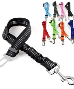 Pet Dog Car Seat Belt Retractable Buffer Elastic Reflective Safety Traction Rope