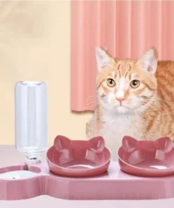 Pet Cat Food Bowl Automatic Feeder 2 in 1 Eating Drinking Water Container