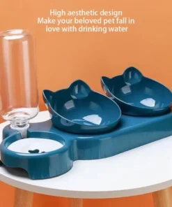 Triple Cat Bowls Pet Feeder, 2-in-1 Double Bowls With Automatic Drinking Bottle
