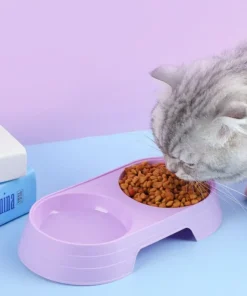 Macaron Pet Cat Double Bowl Plastic Kitten Food Drinking Tray Feeder