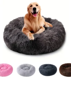 Round Pet Nest Bed House Soft Long Plush Dog Bed