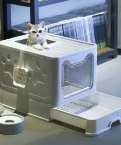 Pet Cat Litter Tray Box with Scoop and Drawer